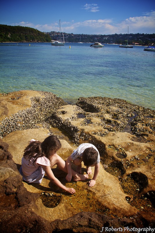 kids playing in the rock pools - family portrait photography 
